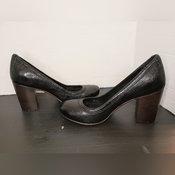 Frye Womens Carson Pump Block Heels Size 8 Black Wood Leather Academia - Picture 7 of 11